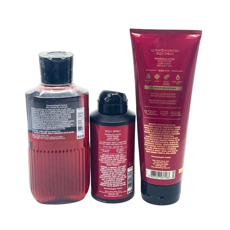 Bath & Body Works Bourbon for Men 3pc Gift Pack - Holiday - Wash, Cream, Spray