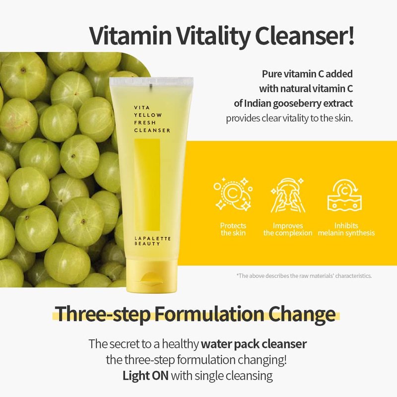 lapalette Vita Yellow Fresh Cleanser | Gentle Make-up Remover | 1-step Cleanser | 88% Moisturizing Essence | Natural Vitamin | Korean Skincare 3.38fl.oz