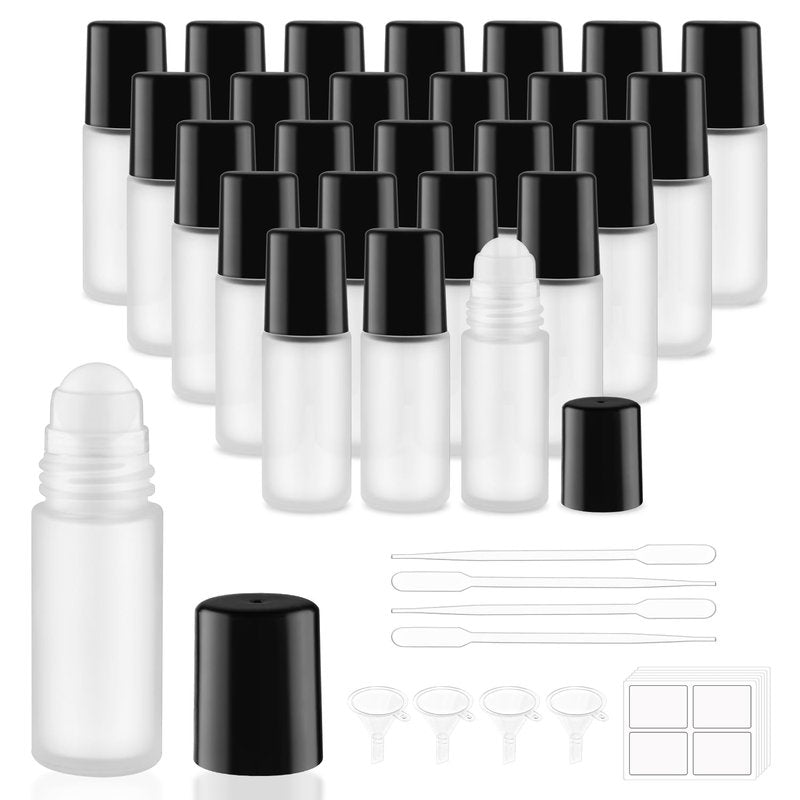 DMuuuDM Large Glass Roll On Bottles,Empty Glass Deodorant Roller Bottles With Large Plastic Roller Ball for Essential Oil,Deodorant,Castor Oil,Body Oil-Dispense Containers for Pains (Clear, 1oz/30ml)
