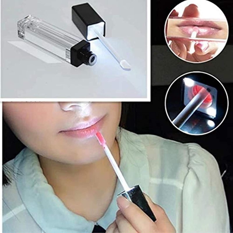 Healthcom 10 Pcs 7.5ml Plastic Square Clear Lip Gloss Tubes Vials with Mirror LED Light Lip Glaze Tube Bottles Refillable Makeup Lipstick Tube DIY Cosmetic Container Travel for Woman Girl(Silver)