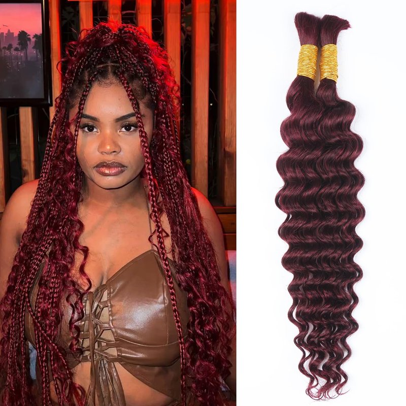 RESACA Deep Wave Bulk Human Hair for Braiding 20 Inch 100g 2 Bundle Boho Braids Human Hair Water Wet and Wavy 100% Unprocessed Brazilian Virgin Hair Extensions Kinky Curly (99j)