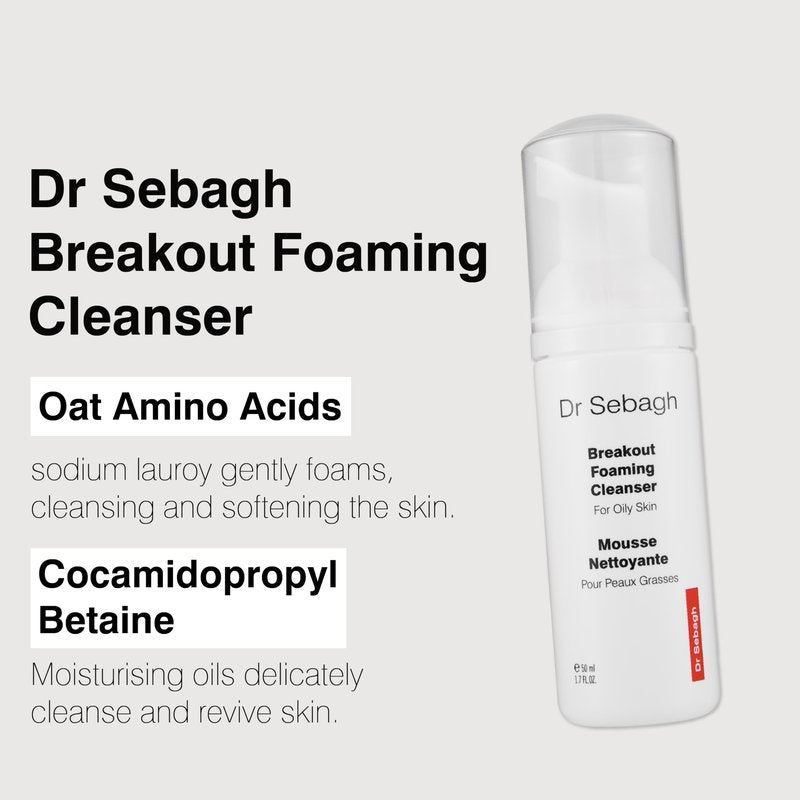 Dr Sebagh Breakout Foaming Cleanser (1.7 fl oz) - Face Wash for Acne Prone/Oily Skin - Purifies, Clears & Hydrates - Foam Face Wash for Oily Skin - Deep Pore Cleanser - Travel Size Facewash