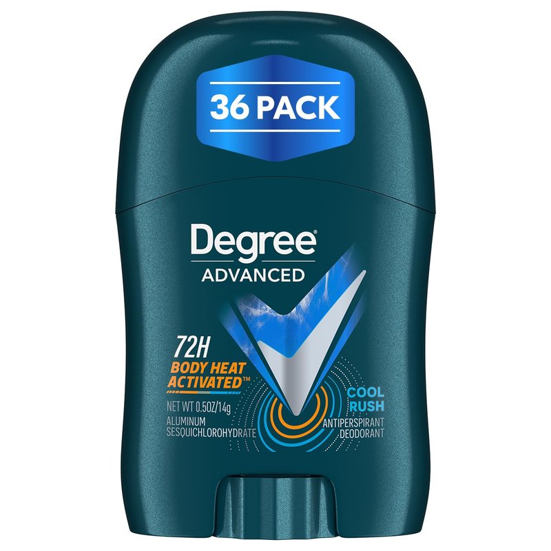 Degree Men Travel Deodorant, Bulk, Cool Rush 36-Pack – 72H Body Heat Activated Mini Antiperspirant, 0.5 Oz Ea