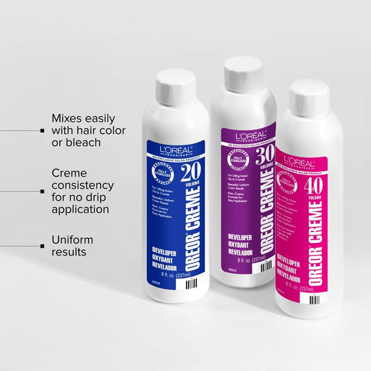 L'Oréal Technique Oreor Developer - Hair Color Developer, Creamy Formula For Uniform Results, Combine With Color of Your Choice, 20 Vol Dev 8 Oz