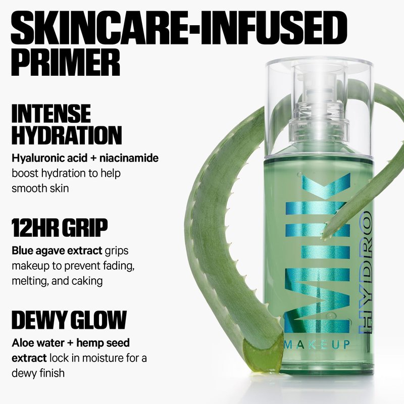 Milk Makeup Hydro Grip Primer with Hyaluronic Acid + Niacinamide – Hydrating Face Primer Grips Makeup for Up to 12 Hours – Silicone-Free, Lightweight Gel with Dewy Finish – 1 oz