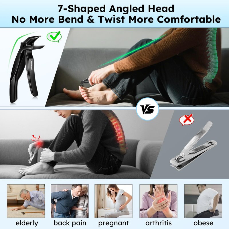 Toenail Clippers for Seniors, Angled Head Large Toe Nail Clippers for Thick Toenails, Wide Jaw Eagle Beak Clippers for Ingrown Nails, Anti-Splash Cutter with Curved Blade, Cuticle Clippers