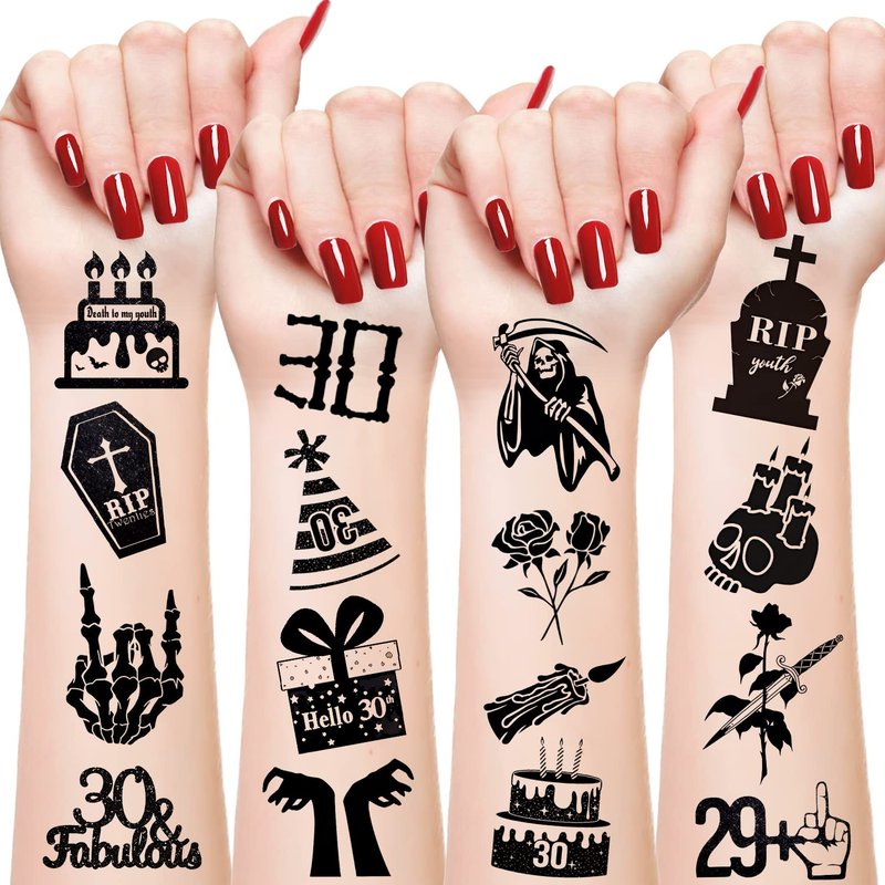 190 PCS Death to My 20s Decorations, Rip My Twenties Temporary Tattoos, Rip to My 20s Birthday Decorations for 30th Birthday Black Funeral Party for Women's and Man's Funny Thirtieth Birthday Party