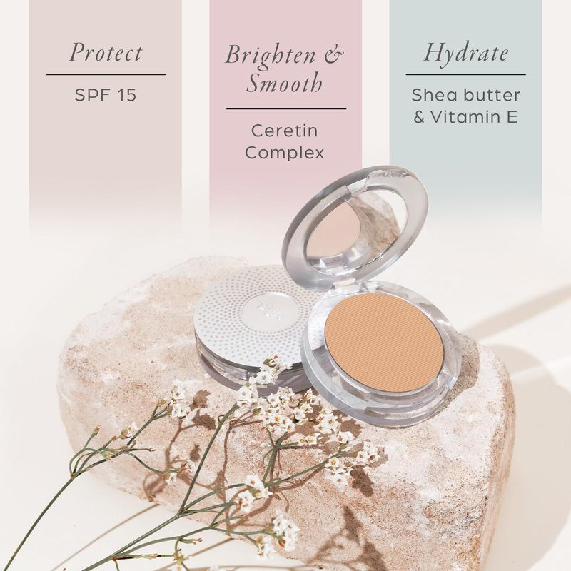 PÜR MINERALS 4-in-1 Pressed Mineral Makeup Powder Foundation with SPF 15 - Concealer & Finishing Compact Pressed Powder for Face - Buildable Medium to Full Coverage Foundation Powder