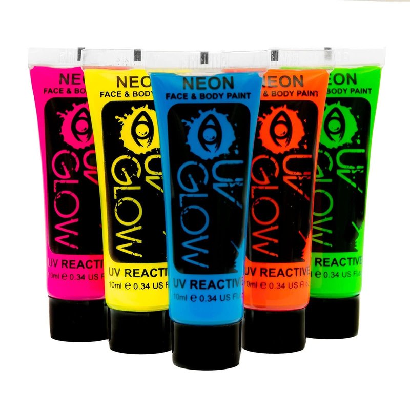 UV Glow Blacklight Face and Body Paint 0.34oz - Neon Fluorescent (0.34 Fl Oz (Pack of 5))