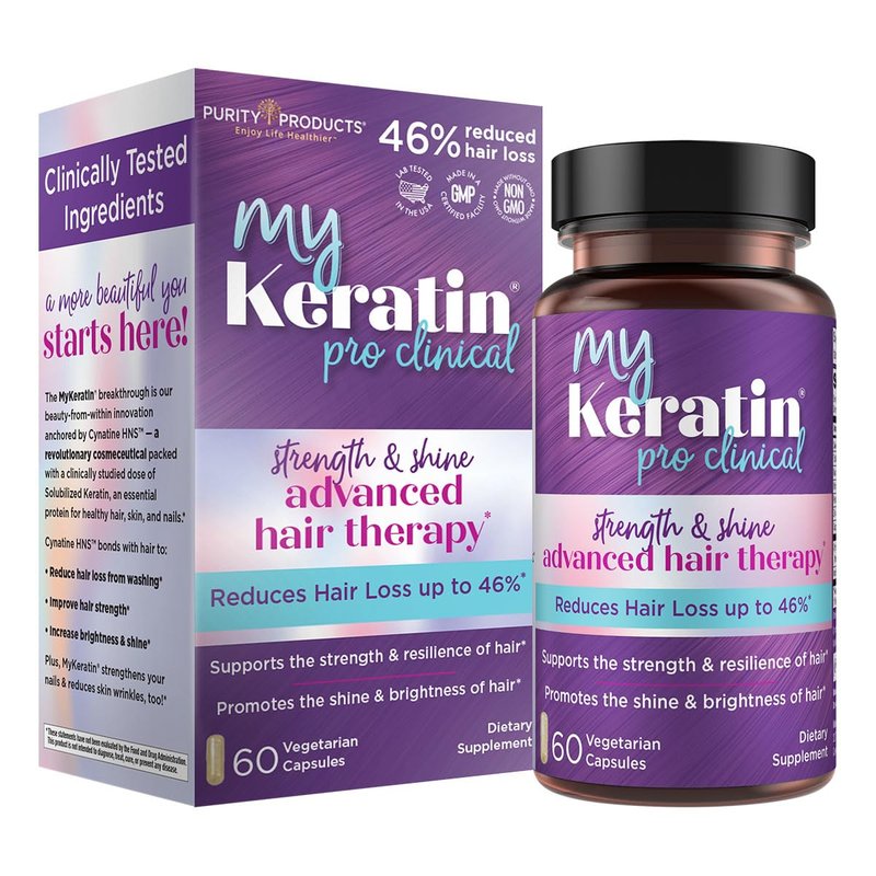 MyKeratin ProClinical Advanced Hair Therapy - Purity Products - Reduces Hair Loss & Increases Hair Strength, Shine & Luster - Next Generation Keratin Hair, Skin & Nails Super Formula - 60 Veg Capsules