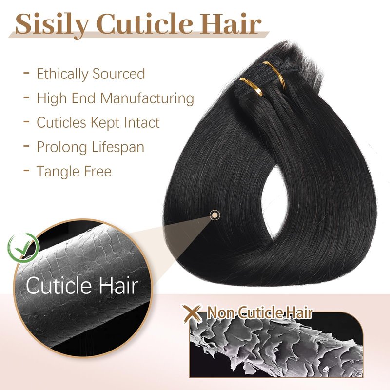 Sisily Clip in Hair Extensions Real Human Hair, Premium Human Hair Clip in Extensions Natural Black, Soft Straight Hair Extensions Real Human Hair Clip ins 7PCS Double Weft(16 Inch #1B)