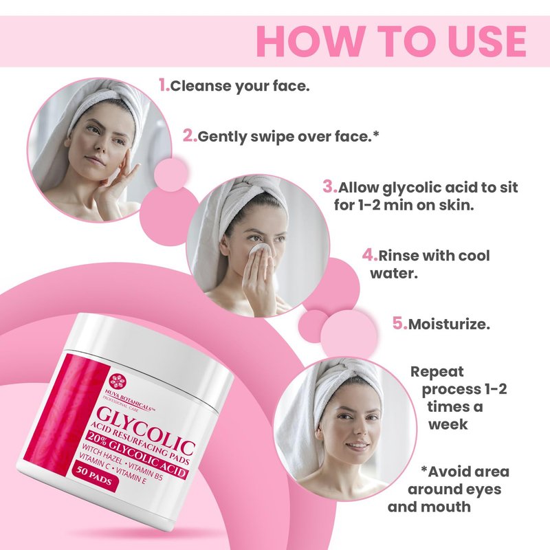 20% Glycolic Acid Pads (50 Pads) - Exfoliating Pads for Face Chemical Peel for Face at Home - Glycolic Acid Peel Exfoliating Face Pads - Acne Pads Facial Peel Face Exfoliating Pads with Vitamin C