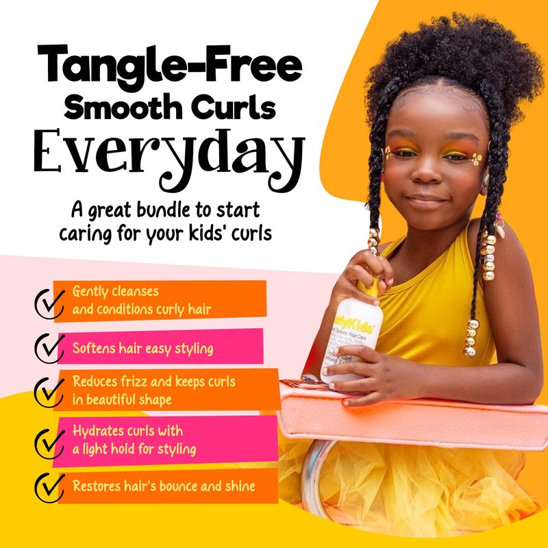CurlyKids Super Detangle Spray Bundle with Hair Detangler Spray, Kids Shampoo, Conditioner, Gel & Creme for Curly, Frizzy, & Wavy Hair | Sulfate & Paraben-Free Formula to Detangle