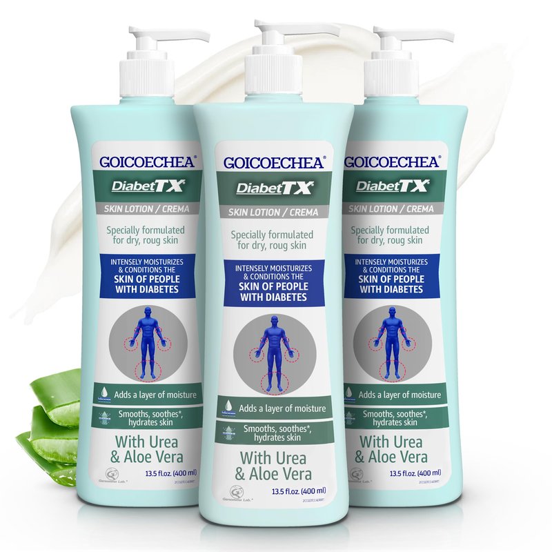 Goicoechea Diabet TX Diabetic Lotion with Urea for Dry Skin | Soothing Hydrating Cream with Aloe, Oatmeal & Vitamin E for Hands, Elbows, Feet & Body | Extra Dry Skin Support, 13.5 Oz | 3-Pack