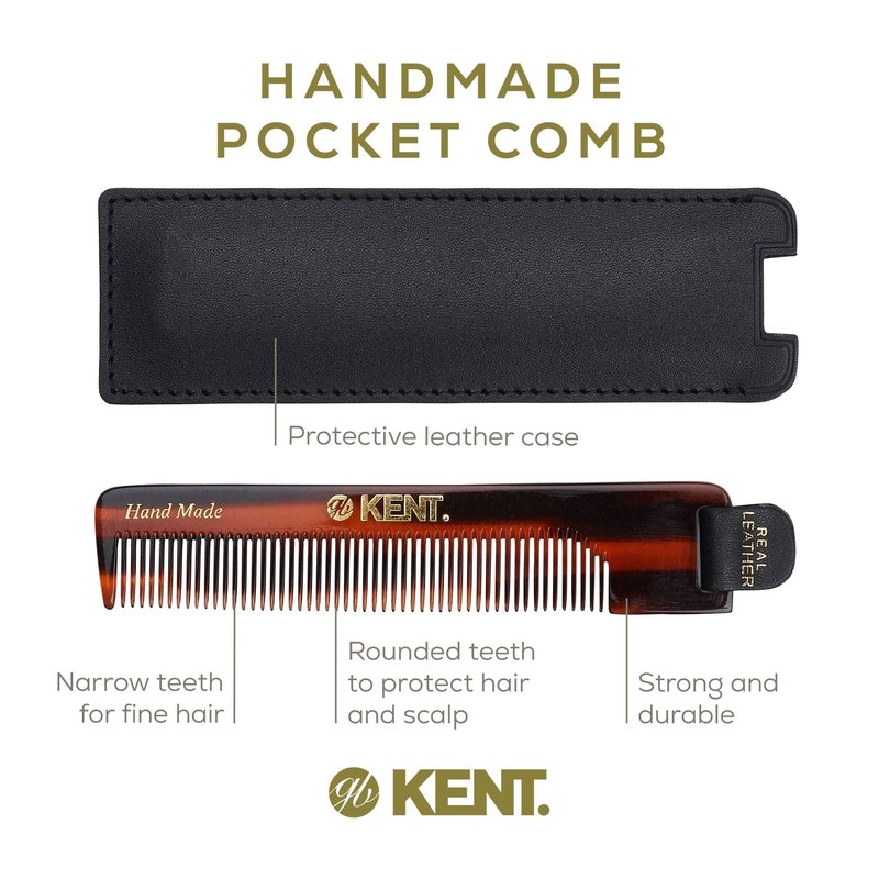 Kent NU22 Handmade Pocket Comb for Men, All Fine Tooth Hair Comb Straightener for Everyday Grooming Styling Hair, Beard and Mustache, Use Dry or with Balms, Saw Cut and Hand Polished, Made in England