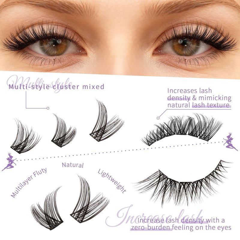 AnyFairy Lash Clusters Kit 8-18mm DIY Lash Extension Kit Wispy Lash Clusters Individual Lashes Kit with Lash Bond and Seal, Lash Tweezers for Self Use,Beginner-Friendly(sylph) (sylph 709)