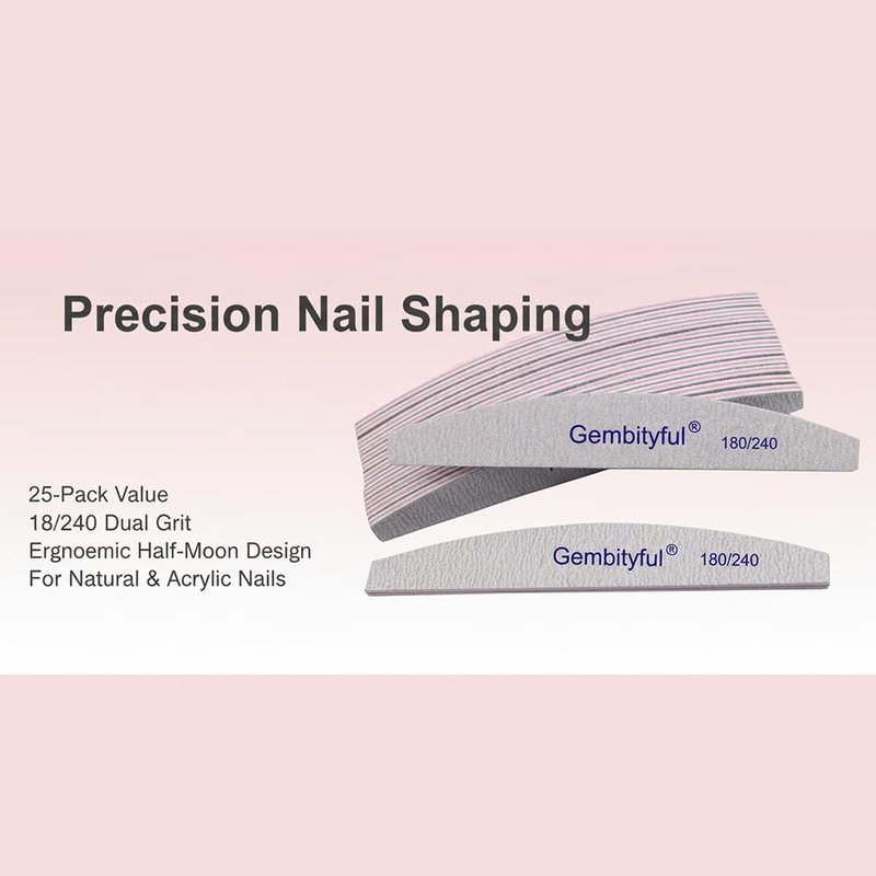 25 Pcs Thick Nail File 180/240 Grit Semicircle Shape, Emery Boards Nail File for Natural Nails and Acrylic Nails, Double Sided Boards Profesional for Home and Salon
