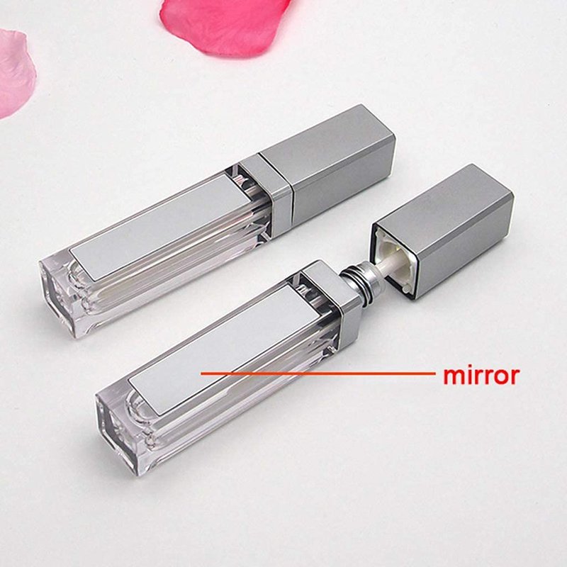 Healthcom 10 Pcs 7.5ml Plastic Square Clear Lip Gloss Tubes Vials with Mirror LED Light Lip Glaze Tube Bottles Refillable Makeup Lipstick Tube DIY Cosmetic Container Travel for Woman Girl(Silver)