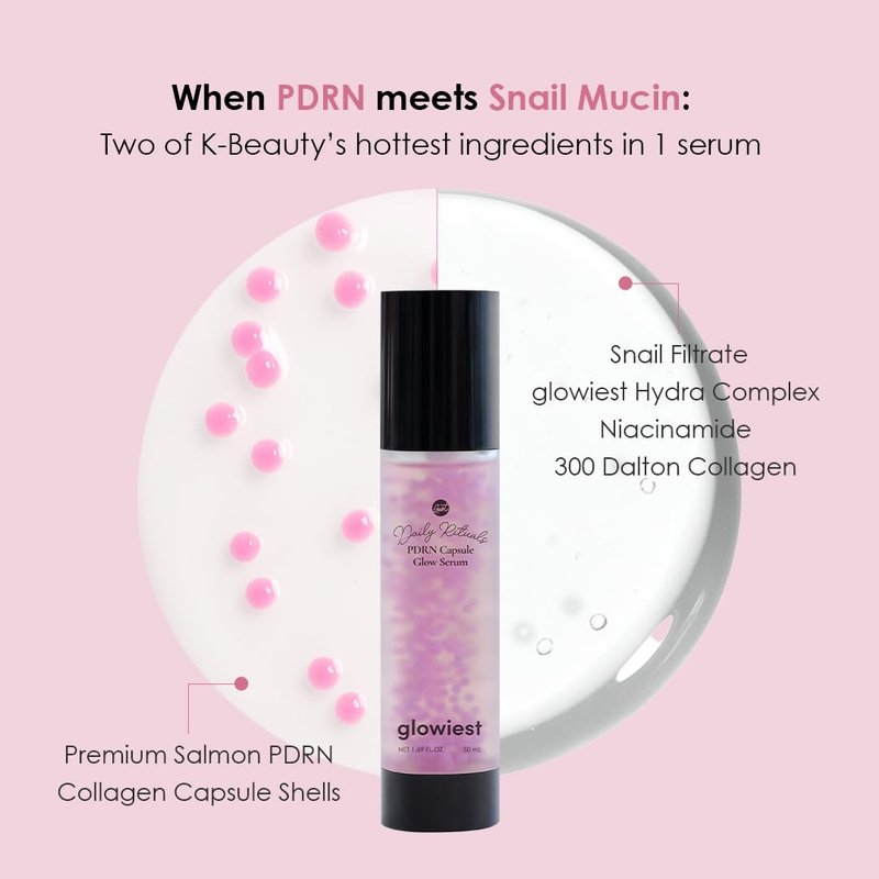 glowiest PDRN Capsule Glow Serum – Encapsulated PDRN + Collagen + Snail Mucin, Hydrating Serum for Youthful Glow, 300Da Collagen, 50ml