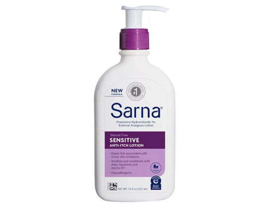Sarna Sensitive Anti-Itch Lotion Steroid-Free with 1% Pramoxine Hydrochloride, with Aloe, Squalane, and Jojoba Oil 7.5 fl oz (Pack of 2)