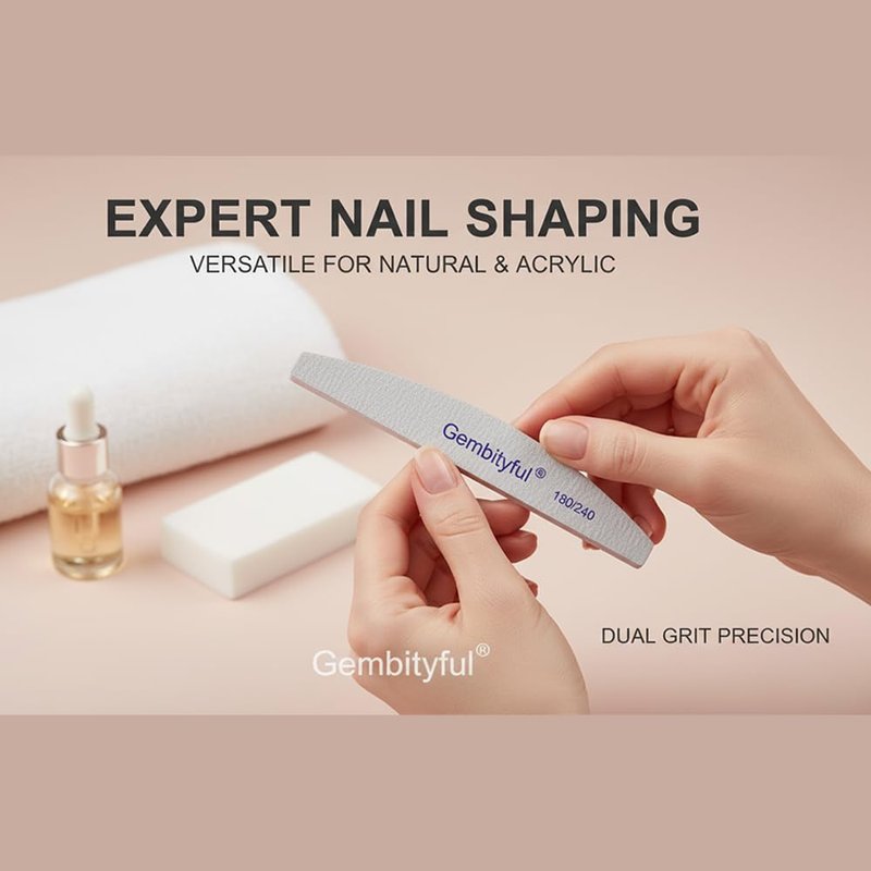 25 Pcs Thick Nail File 180/240 Grit Semicircle Shape, Emery Boards Nail File for Natural Nails and Acrylic Nails, Double Sided Boards Profesional for Home and Salon