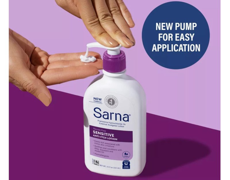 Sarna Sensitive Anti-Itch Lotion Steroid-Free with 1% Pramoxine Hydrochloride, with Aloe, Squalane, and Jojoba Oil 7.5 fl oz (Pack of 2)