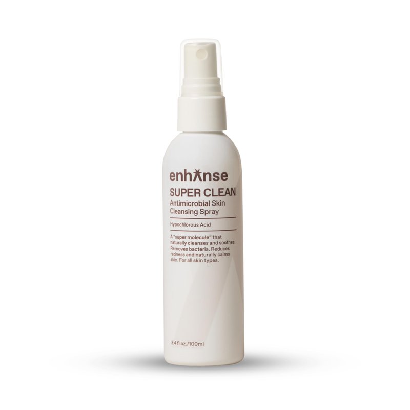 ENHANSE Super Clean, Hypochlorous Acid Spray, Helps Heal Acne Prone, Eczema, & Itchy Rashes, No Rinse Cleaner for Back Acne, Use Post Workout, Post Shave or Travel, Skin Care for Men, 100 mL