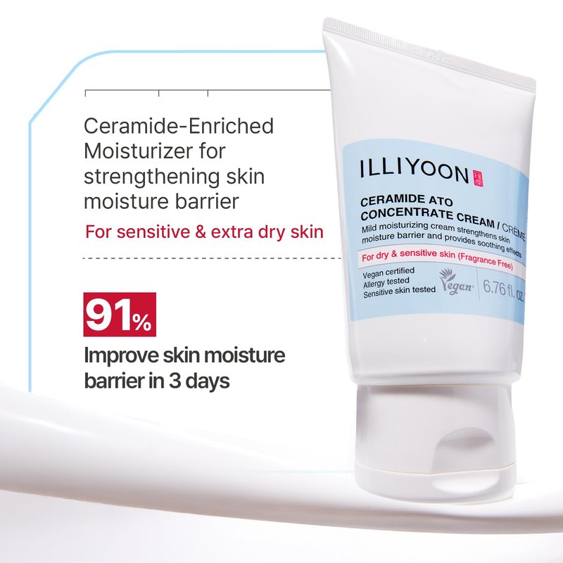 Illiyoon Ceramide Ato Concentrate Cream | Moisturizer for Dry & Sensitive Skin, 100hr Lasting Hydration, For Face & Body, Gentle for Infants, Moisture Barrier Repair, Vegan Certified, 2.53 fl.oz.