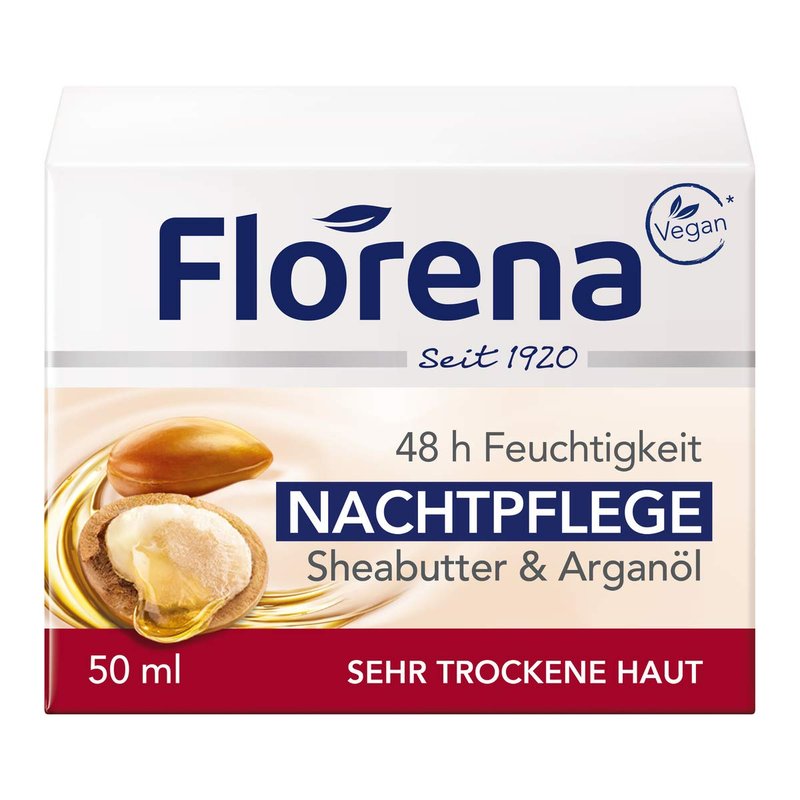 Florena Nachtpflege mit Sheabutter & Arganöl Vegan, 1er Pack, (1 x 50 ml)