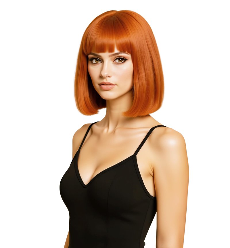 NJJYXH 14 Inches Ginger Wigs for Women Short Straight Bob Auburn Wig with Copper Red Bangs Synthetic Hair for Daily Use,Cosplay, Halloween