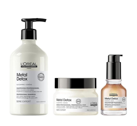 L'Oréal Professionnel Paris Metal Detox Shampoo, Mask & Oil Set - Removes Metal Build Up, Protect Color, Prevents Damage & Adds Shine, Paraben & Sulfate-Free, For Damaged and All Hair Types