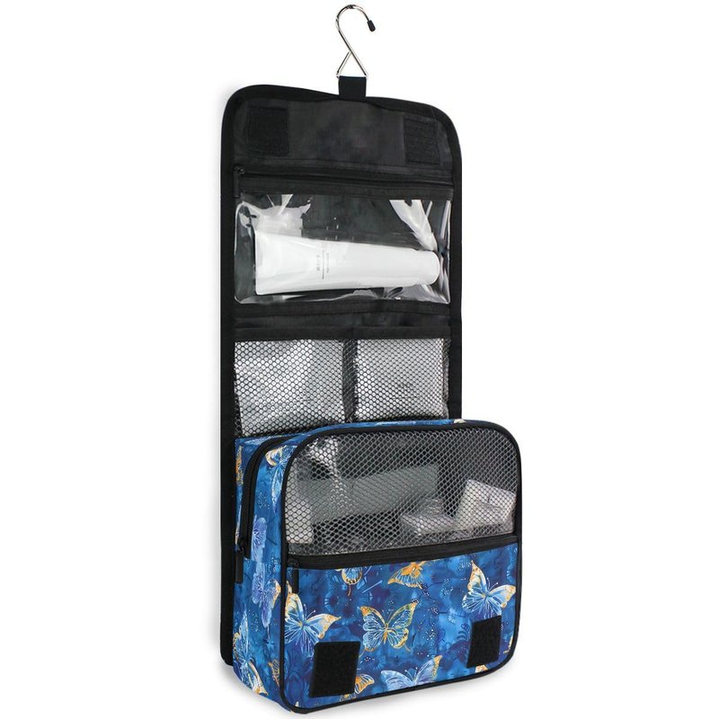 Hanging Travel Toiletry Bag Butterflies Dye Navy Kit Makeup Case Cosmetics Organizer for Men Women