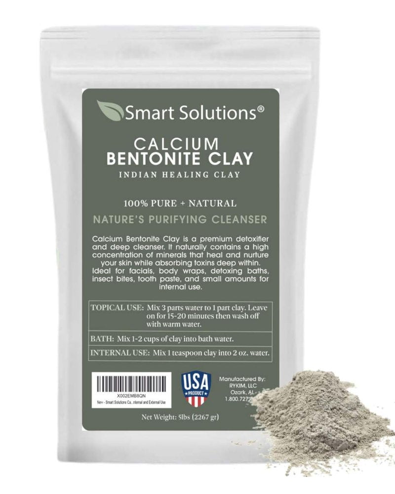 SMART SOLUTIONS Calcium Bentonite Clay, 5 lb Pure Indian Healing Clay - All Natural for External Use | DIY Facial Treatments, Deodorants, Hair Masks