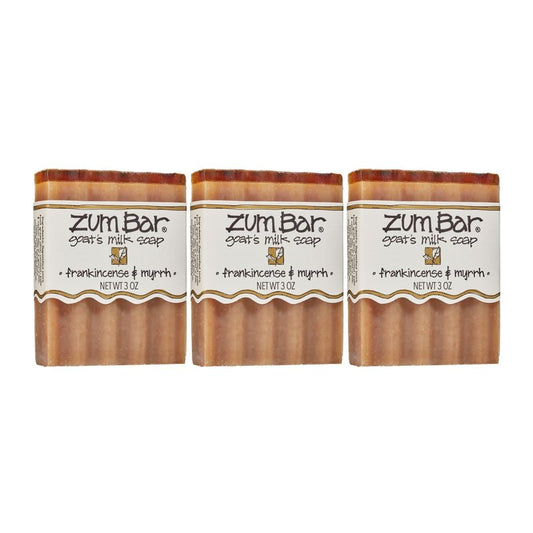 Indigo Wild Zum Goat's Milk Soap Bar - Bar Soap for Hands & Body Made with Essential Oils - 3 oz - Frankincense & Myrrh (3 Pack)