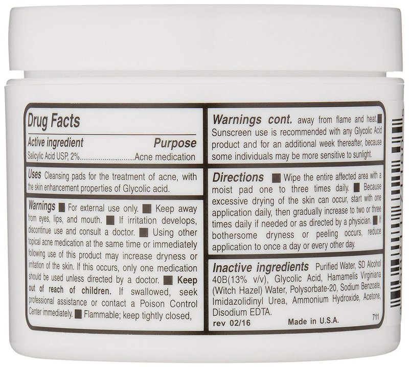 5% Glycolic Acid + 2% Salicylic Acid AHA/BHA ACNE Treatment - Witch Hazel Pads - ACNE Solutions - For Facial Exfoliating And Smoother Looking Skin, 60 Face Pads