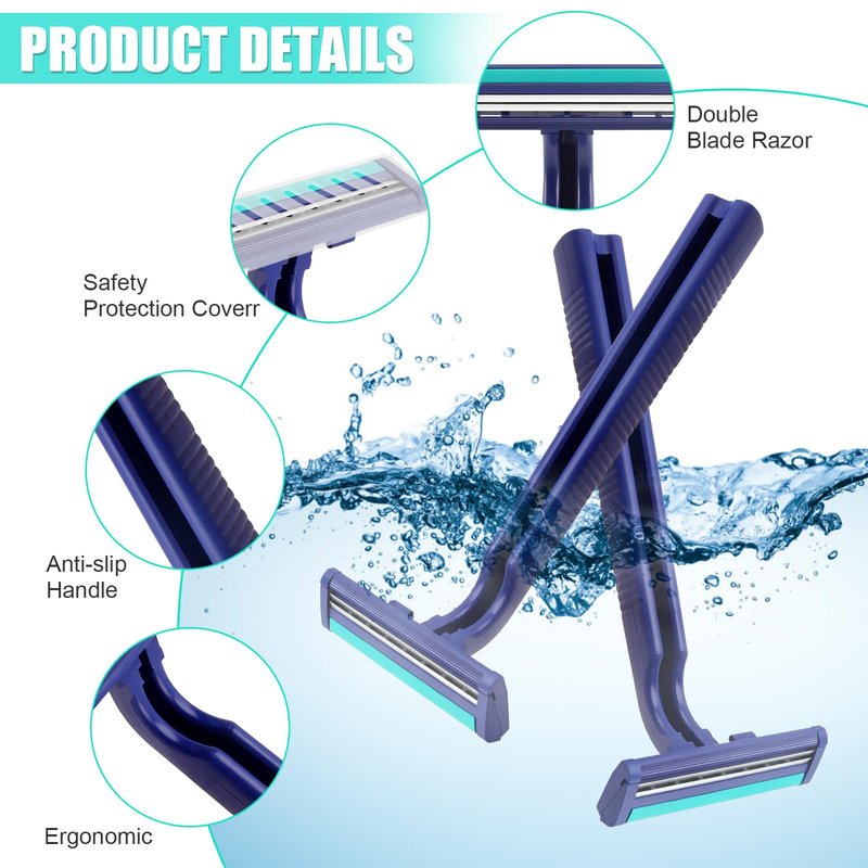 MAGDIY Disposable Razors Bulk for Men 200 Pack, Homeless Supplies Bulk, Twin Blade Mens Travel Supply Razor for Shaving, Safety Beard Shavers for Camping Bathing Hotel (Blue)
