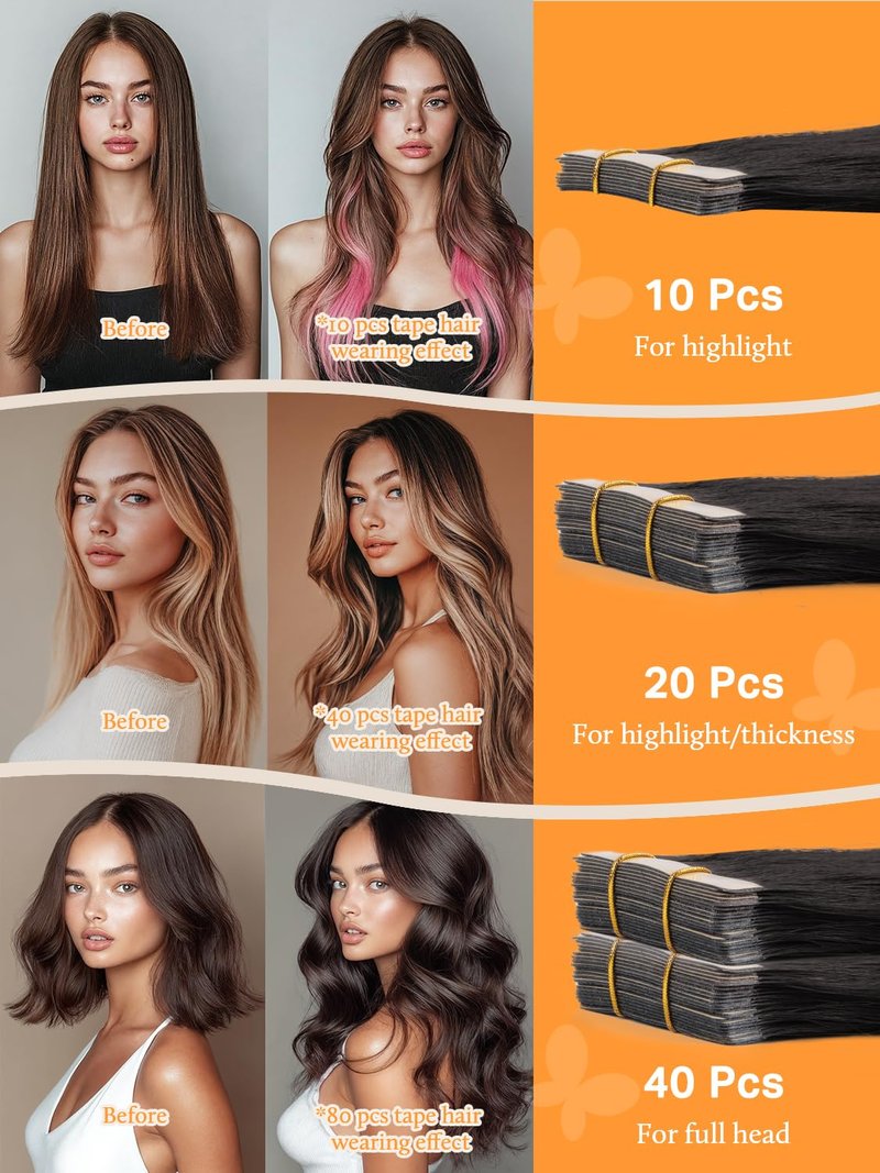 DOORES Tape in Hair Extensions Human Hair, 22 Inch 50g 20pcs Dark Brown, For Everyday Wear, Skin Weft Seamless Real Remy Straight Tape ins For Fine Thin Add Volume