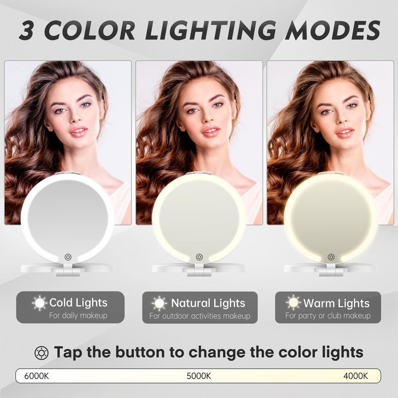 FUNTOUCH Travel Mirror with Lights and Magnification, 1X/30X Double Sided Makeup Vanity Mirror with 3 Color Setting, Christmas Birthday Gifts for Women Girls with Bag