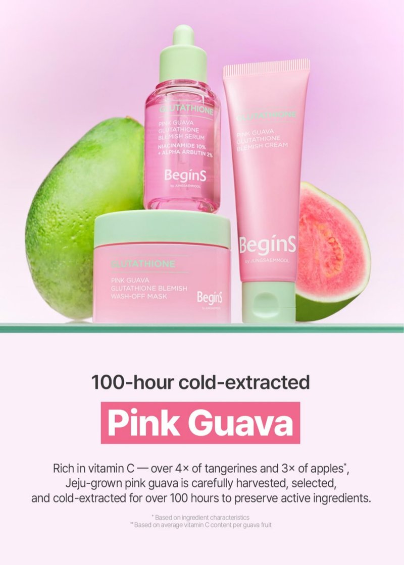 BeginS by JUNGSAEMMOOL Pink Guava Glutathione Wash-Off Mask 3.17 Fl Oz, Jelly Texture Face Mask with Vitamin C and Niacinamide for Skin Hydration, Blemish Care, and Radiant Glow, Korean Skincare