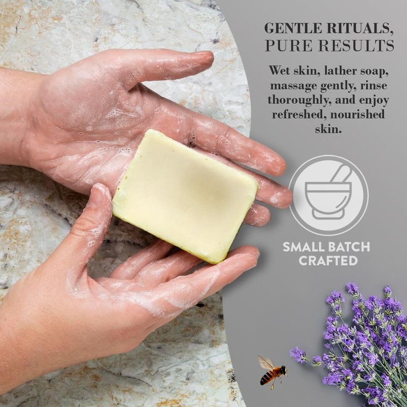 Lavender Tallow Soap Bar, Grass Fed Beef Tallow with Lavender Essential Oil, Gentle Cleanser for Face and Body, Suitable for Sensitive Skin, Rich Creamy Lather, No Added Parabens and Sulfates, 3 Pack