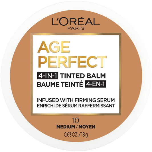 L'Oreal Paris Age Perfect 4-in-1 Tinted Face Balm Foundation with Firming Serum, Medium 10, 0.61 Ounce