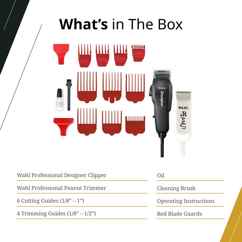Wahl Professional All Star Combo, Corded Designer Clipper & Peanut Trimmer Set, Adjustable Taper Lever, Complete Kit