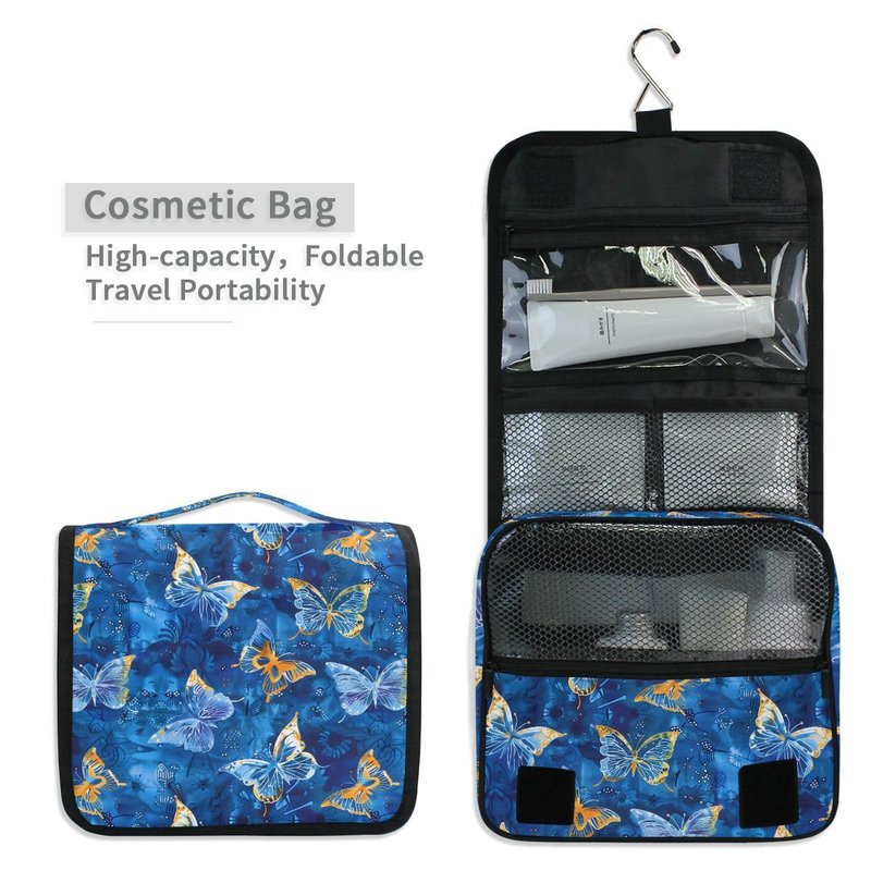 Hanging Travel Toiletry Bag Butterflies Dye Navy Kit Makeup Case Cosmetics Organizer for Men Women