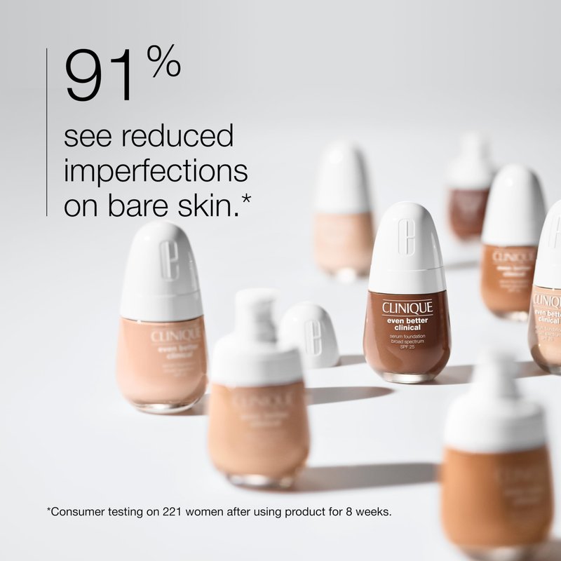 Clinique Even Better Clinical Serum Liquid Foundation SPF 25 With Vitamin C, Salicylic Acid + Hyaluronic Acid For Combination to Oily Skin Types | Full Coverage + Matte Finish, Neutral, 1 Fl Oz