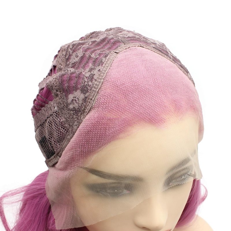 Peakia Shoulder Length Wavy Pink Half Hand Tied Lace Front Wig Synthetic