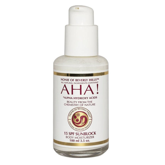 Nonie of Beverly Hills AHA All-Natural 15 SPF Sunscreen – 100% Vegan & Pure Ingredients – UVB Protection for Long-Lasting Defense – Skin Food for Daily Use – Made in the USA