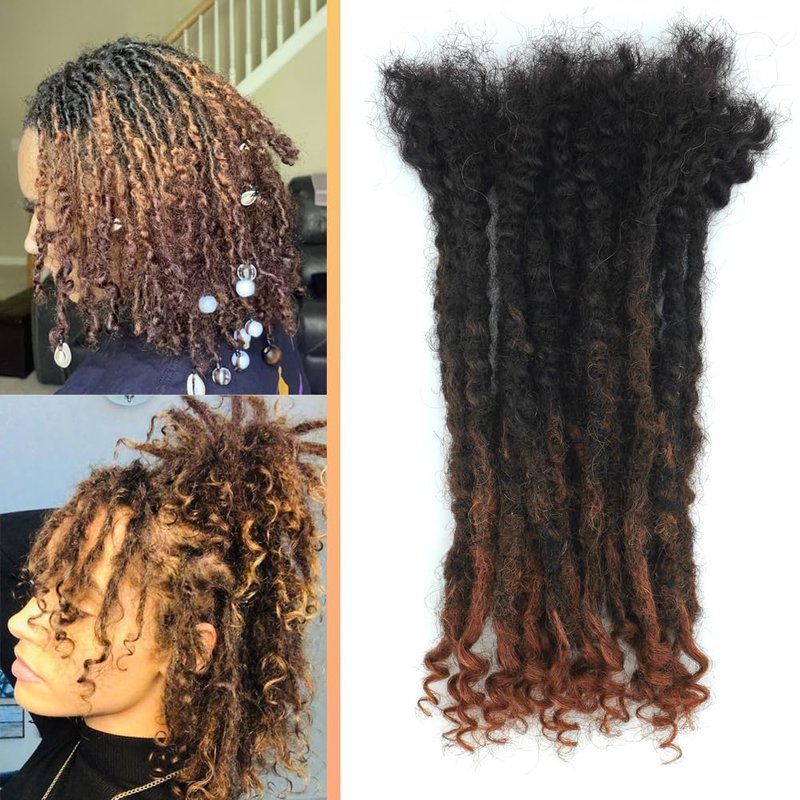 Textured Locs Extension With Curly Ends 100% Permanent Human Hair Dreadlock Extensions 0.6cm Width Can Be Dyed Bleached Full Handmade Loc Extension for Men Women (Natural, 8 Inch/20 strands)