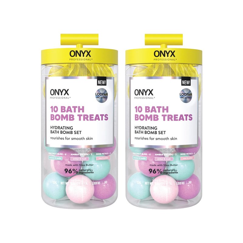 Onyx Professional Hydrating Bath Bomb Gift Set, 2 Pack - Includes 20 Bath Bombs and 2 Loofahs, Nourishes for Smooth Skin, Made with Shea Butter