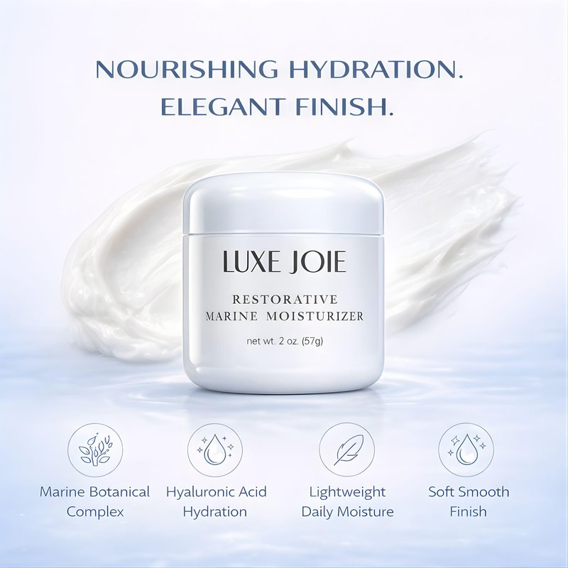 LuxeJoie Hydrating Face Cream for Dry & Sensitive Skin – Lightweight Moisturizer with Hyaluronic Acid, Aloe & Marine Botanicals – Soft Non-Greasy Finish Restorative Marine Moisturizer 2 oz