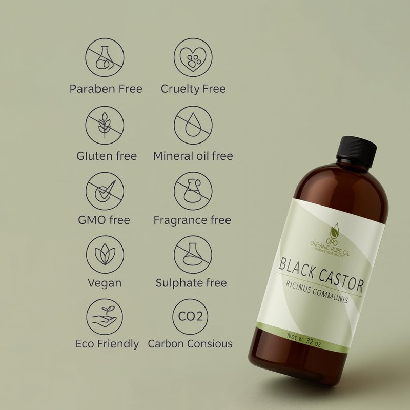 Jamaican Black Castor Oil - 32 OZ Pure, Cold Pressed, Filtered Hexane & Chemical Free, PBA-Free Plastic Caster - Hair Growth, Body, Skin - Brows, Lashes